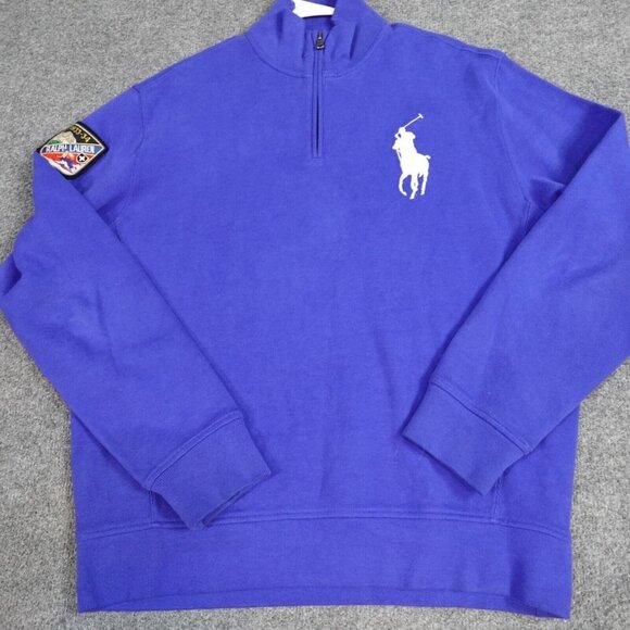 Polo Ralph Lauren Pullover L Blue 1/4 Zip Cotton Large Pony Suicide Ski Patch